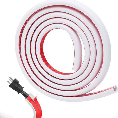 Mini passe-câbles semi-circulaire et autocollant pour cacher les câbles au mur et au sol - Goulotte flexible - 15 mm x 10 mm - Blanc - Pose facile des câbles sans perçage (6 mètres) (1/5)