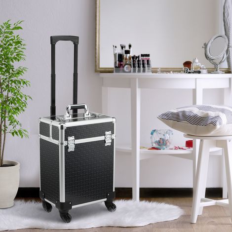 Noir - Valise de maquillage professionnelle doté de poignée à roulettes 2 plateaux compartiment inférieur