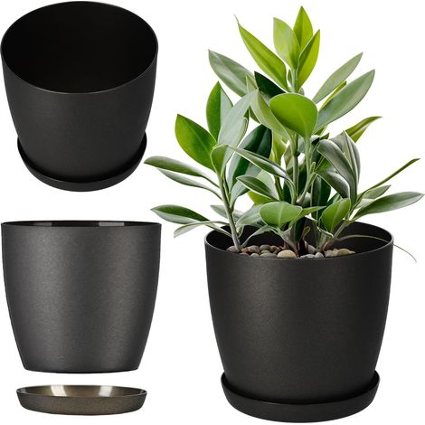3 Pièces Pot de Fleurs 18 cm en Plastique avec Soucoupe et Finition Mate Élégante, Cache Pot pour Une Décoration Intérieure Raffinée et Moderne (1/5)