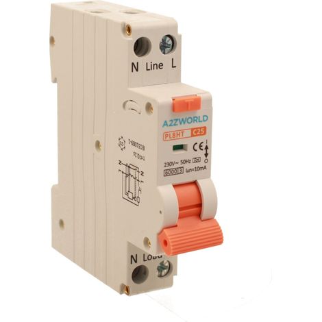 RCBO Interruttore Magnetotermico Differenziale Tipo A Curva C 1P+N 1M 6000A 10mA Per Zone Umide AC 230V IP20 IEC61009-1 PL8HT, Corrente Disponibili 6A 10A 16A 20A 25A 32A (C25A) (1/3)