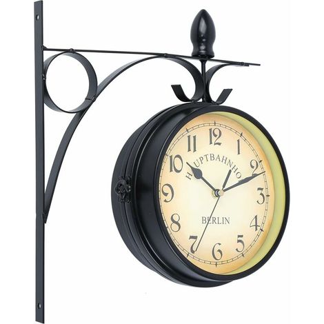 Green Mobility-Horloge Murale Moderne Double Face avec Support, 21.5CM, Alimenté par Batterie Noir (1/5)