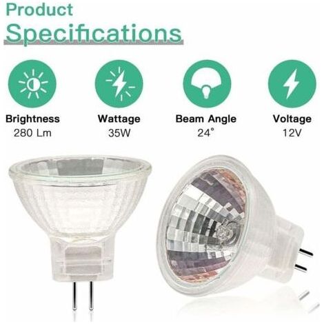Ampoules Halogènes MR11(Pack de 12),Lampe Halogène GU5.3 12V 35W, Ampoule Mr11 GU5.3 Couvercle en Verre pour Plafonnier, 2 Broches Ampoule Halogene 2700K Blanc Chaud (1/5)