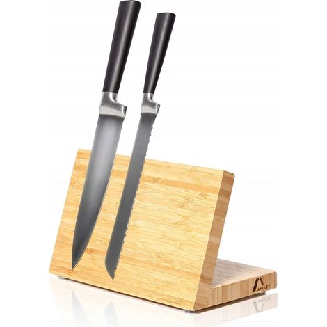 Soporte magnético para cuchillos, de madera y bambú, con capacidad para 6 cuchillos y 15 etiquetas. (1/3)