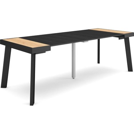 Skraut Home - Table console extensible, Console meuble, 220, Pour 10 personnes, Pieds en bois, Style moderne, Chêne et noir (1/5)