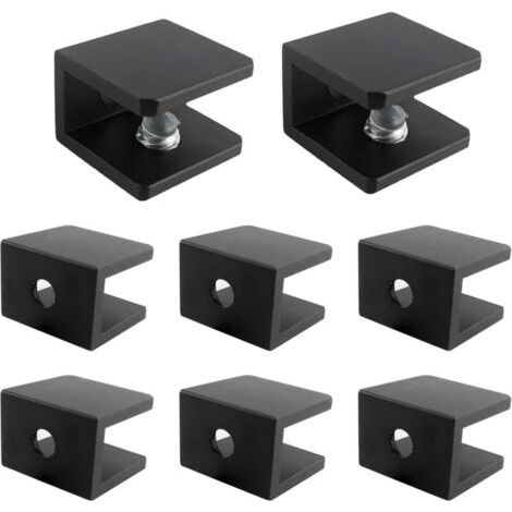 Lot de 8 supports d\'étagère en verre carrés réglables, pour bois/verre de 5 à 8 mm, pièces de rechange pour support de salle de bain, noir (1/5)