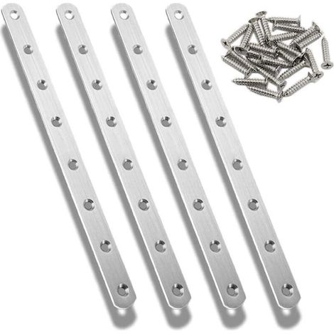 Ecleanfy - 4 Pcs Pattes D\'assemblage en Inox, 295 x 20mm Supports de Fixation Droits Plats Plaques Métalliques, Connecteur Equerre Plate Fixation Inox avec Vis pour Meubles Armoires Caisson Étagères  (1/4)