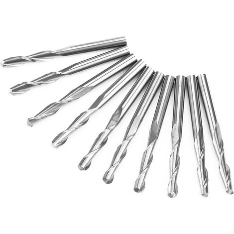 10 fraises CNC 2 dents en carbure, nez boule, 3,175 x 17 mm, lot de 10 pièces (1/5)