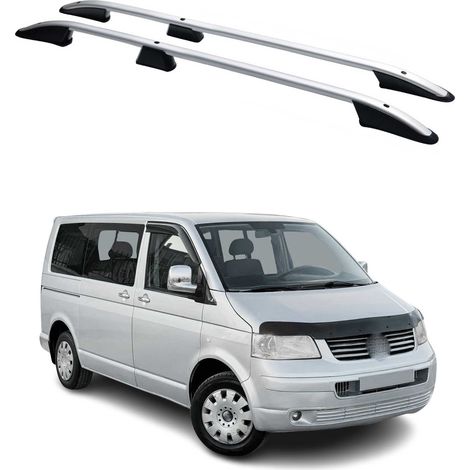 Barres de Toit longitudinales compatibles avec VW T5 T6 Transporter Multivan Caravelle 2003-2024 L1 Aluminium Noir 2Pcs