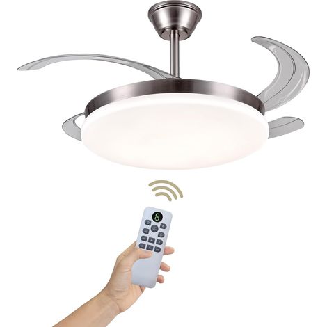 Ventilador techo LED retráctil 72W DC 122 cm silencioso 6 velocidades, Plateado
