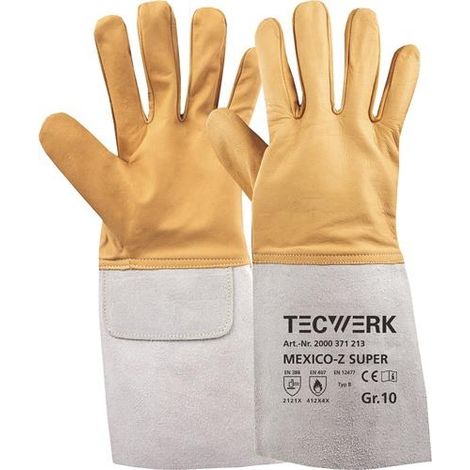 TECWERK Schweißerhandschuhe Mexico Z Super Gr.10 gelb/grau EN 388/407/12477 10PA TW