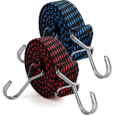 verstellbare Gummibänder mit Haken, 2 m lang, extra stark, für Gepäck, Fahrrad, Motorrad, Auto oder Camping