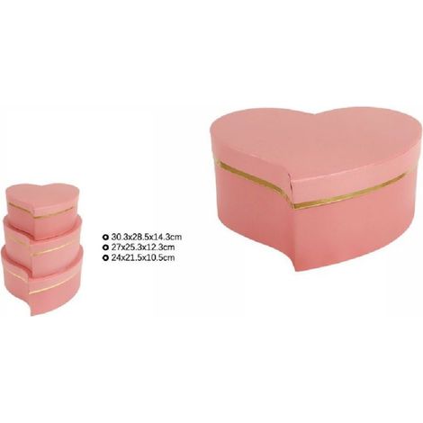Trade Shop - SET 3 STÜCK GESCHENKBOXEN VERSCHIEDENE GRÖSSEN MATRJOSCHKA HERZFORM SCHIEF ROSA 71933 -
