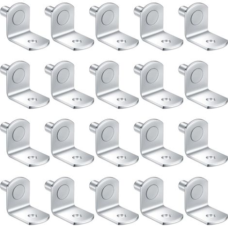 20 piezas de soportes metálicos en forma de L para estantes, soportes de 5 mm, soportes y clavijas para estantes en muebles, armarios, alacenas y librerías