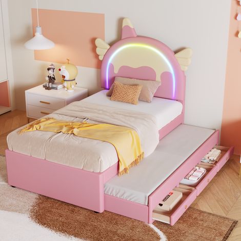 letto struttura 90x200 con estraibile unicorno rosa OKMYHOME (1/5)