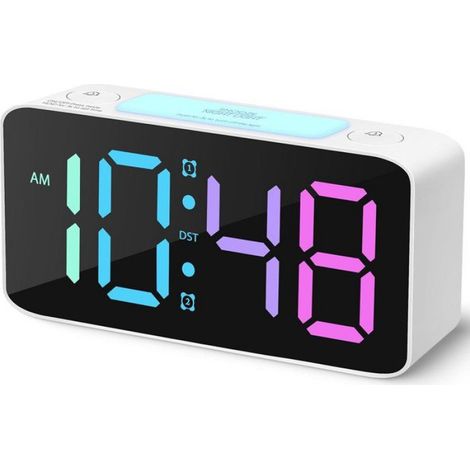 Réveil - Veilleuse À 7 Couleurs LED - Affichage Digital Avec Réglage Heure Et Réveil - Pour Chambre Bureau Ou Salle D'enfants - 1 Pièce (1/5)