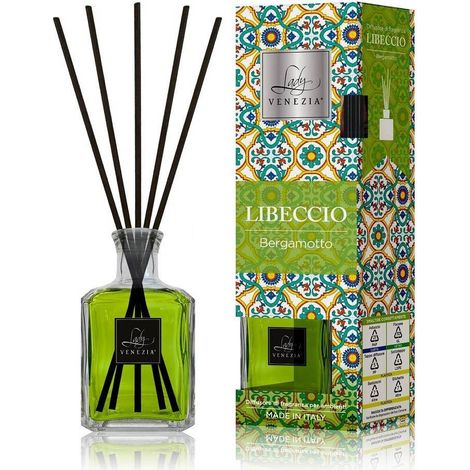 TrAdE Shop Traesio - Maxi Diffusore Ambiente Cubo Con Bastoncini Fragranza Libeccio Bergamotto 250 Ml -