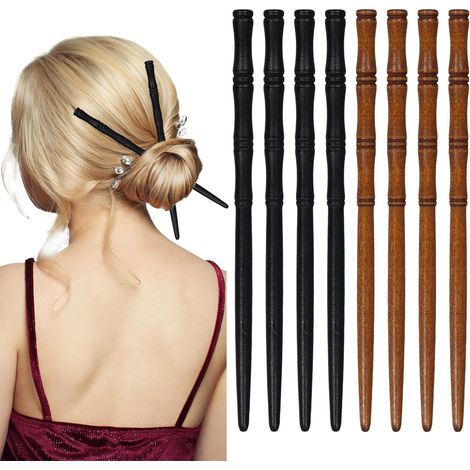 8pcs Bâtons à Cheveux en Bois, Rétro Baguette à Cheveux Forme de Bambou Bâton à Cheveux pour Chignons Cheveux Longs Épingle à Cheveux en Bois pour Femmes Accessoires pour Cheveux (1/5)