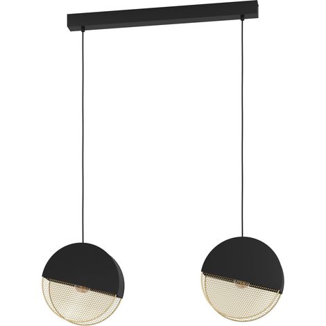 EGLO Hängelampe Mumbles, Esstisch Pendelleuchte 2-flammig, elegante Esszimmerlampe aus Metall in Schwarz und Gold, Hängeleuchte mit E27 Fassung