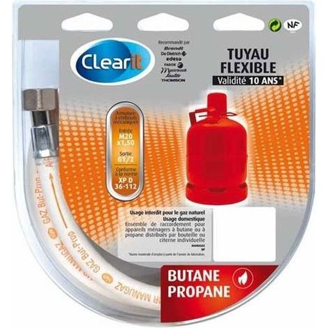 TUYAU GAZ BUTANE-PROPANE 1,5M (VALIDITE 10 ANS) pour CUISINIERE OU TABLE DE CUISSON FAGOR