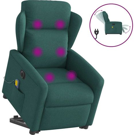 Elektrischer Massagesessel mit Aufstehhilfe Dunkelgrün Stoff