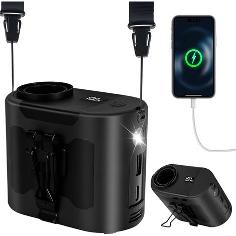 Ventilateur portable 14800 mAh, autonomie jusqu'à 40 heuresVentilateur à courroie alimenté par batterie avec 5 réglages de vitesse et éclairage LEDVentilateur de cou suspendu sans main en (1/5)