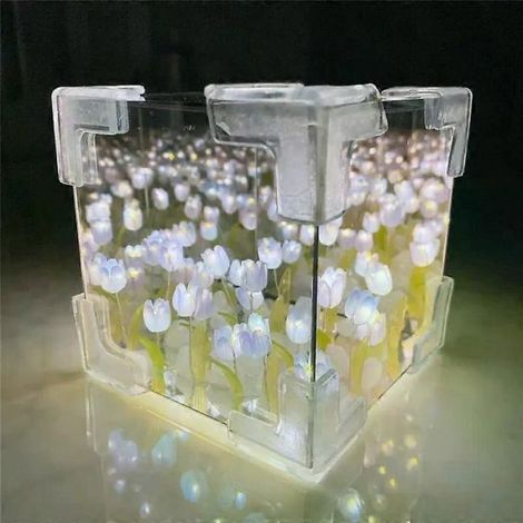 Veilleuse - Miroir 3D Cube - Décoration Intérieure Tulipe Mer - 10 x 10 x 10 cm - Tension ≤ 36 V - 1 Pièce (1/5)