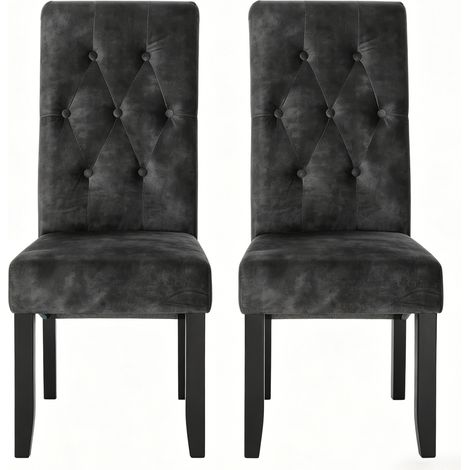 Lot de 2 chaises de salle à manger en velours avec dossier haut, pieds en bois massif noirs (1/5)