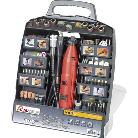 Ribitech – Coffret outil électrique multifonction 135W – Tension 230V – Variateur 8000 à 33000 tr/min – 300 accessoires pour bois, métal, verre - promkit300