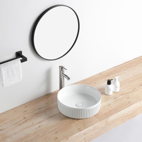 Lavabo da apoggio rotondo scanalato in ceramica CORBIN bianco lucido (1/5)