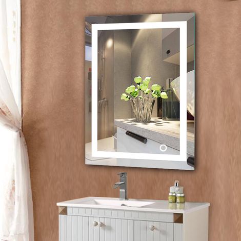 Aqrau Miroir Salle De Bain Miroir Mural avec Éclairage LED Interrupteur Tactile Miroir Lumineux pour Salle de Bain 5070 cm