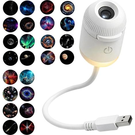 Proiettore galattico con luce notturna - Lampada 2 in 1 con 24 diapositive Proiezione di cielo stellato a 360°, LED dimmerabile, alimentazione USB, illuminazione decorativa per auto, camera da letto, (1/5)