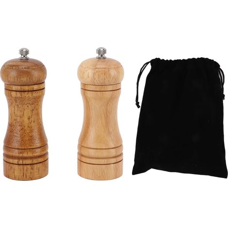 Moulin à Poivre en Bois - 2 Pièces avec Réglage de Mouture - Broyeur Épices Cuisine - Couleur Bois Foncé et Clair (1/5)