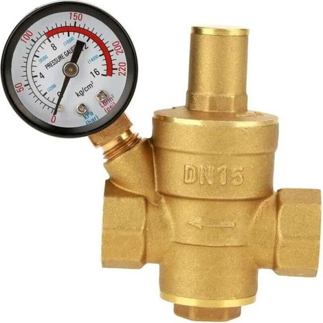 Réducteur de Pression d\'eau DN15 Réducteur de Pression d\'eau réglable en Laiton avec manomètre pour Usage Domestique(1pcs) (1/5)