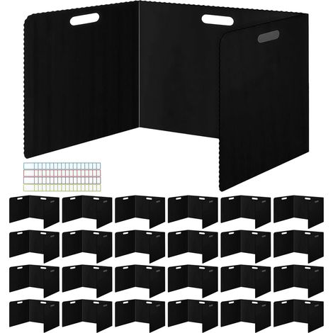 24 Pcs Folding Desk Divider with 72 Name Labels Portable Privacy Table Divider for School, Office, Bookcase, 40 × 30 × 30 cm, Black (1/5)