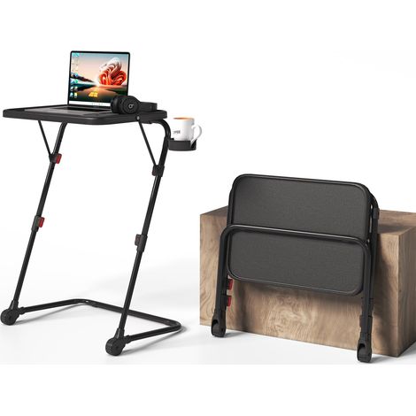 Meuble Cosy Petit Bureau Pliant Hauteur réglable Table d'Ordinateur Portable sans Assemblage Requis Poste de Travail Pliante Plateau Inclinable pour Petits Espaces, Noir (1/5)