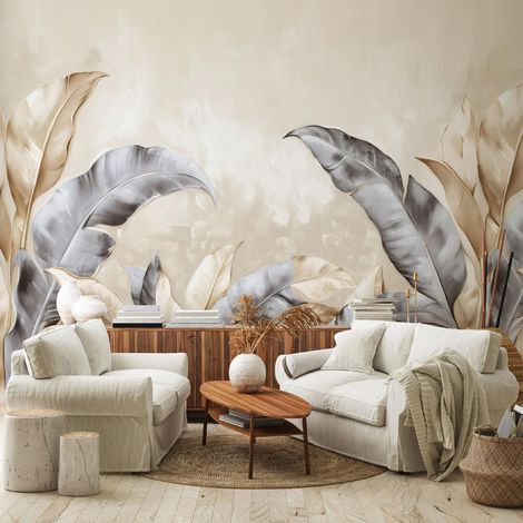 Vlies Fototapete Blätter 150x105 cm, Tapeten, für Wohn und Schlafzimmer, Vliestapete Wandtapete Tapete 3D Effekt- inkl. Kleister - Tropisch Botanisch Natur, WallArena (1/4)