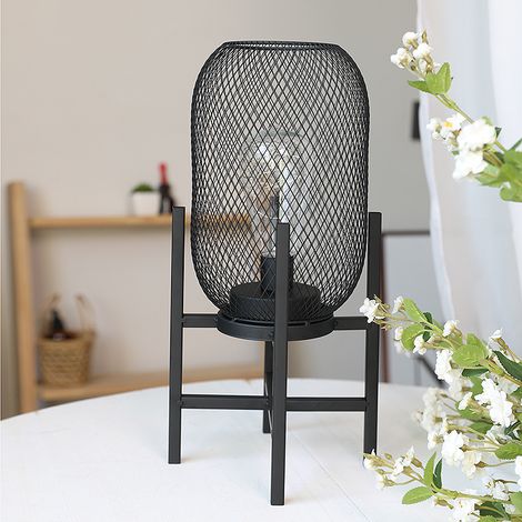 Vieille lampe de table en bois, lampe de tête vintage noire en forme de cage, lampe de chambre créative, lampe de bureau avec interrupteur, fonctionne à piles (apportez vos propres piles) - 1pc (1/3)