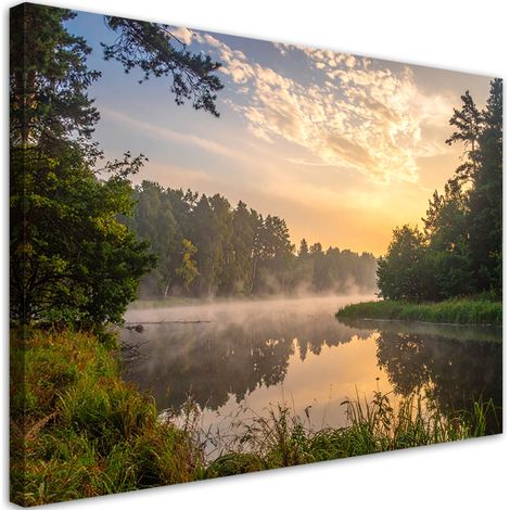 Toile Imprimée, Lac forêt brouillard paysage,30x20 (1/4)