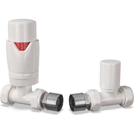 Stirling Bold White Thermostatic Radiator Valve & Lockshield – Straight 10mm TRV Pair
