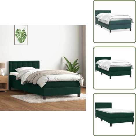 Sommier à lattes de lit et matelas vert foncé 80x220 cm velours - Sommier À Lattes De Lit - Sommiers À Lattes De Lit - Lit - Meuble De Chambre À Coucher (1/5)