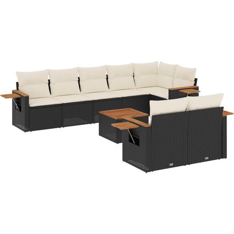 vidaXL Set Divani da Giardino 9 pz con Cuscini Nero in Polyrattan (1/5)