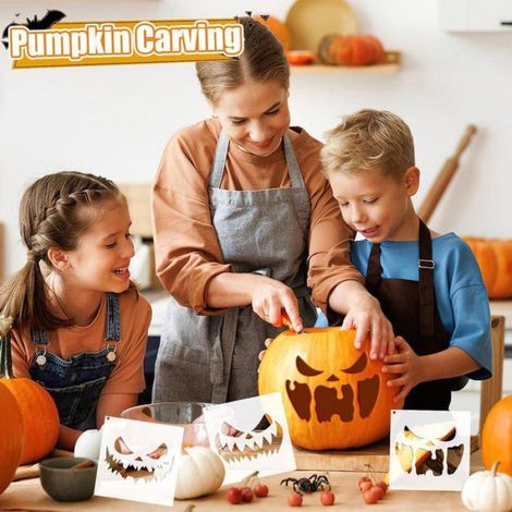 Pochoirs D'halloween Pour Citrouille, 49 Feuilles, Réutilisables, Pour Diy Peinture, Décoration Sur Vitre, Bois, Mur, Tissu (1/4)
