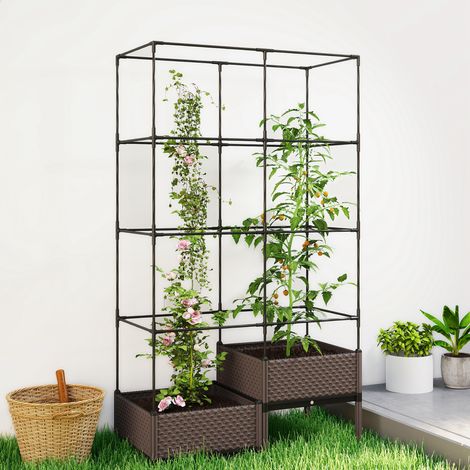 Noir 100x50x174 cm - Jardinière doté de treillis métalliques pour plantes grimpantes 2 pots PP avec trous de drainage