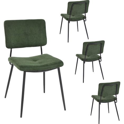Lot de 4 Chaises de Salle à Manger Rétro Fauteuil Assise Rembourrée en Tissu Pieds en métal pour Cuisine Salon Chambre Bureau Vert, 59,5x45x82cm (1/5)
