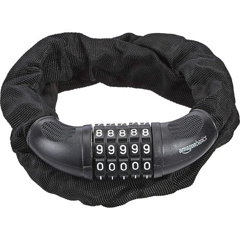 Anti-vol de vélo avec chaîne et cadenas à combinaison à 5 chiffres, Lot de 1, Noir (1/4)