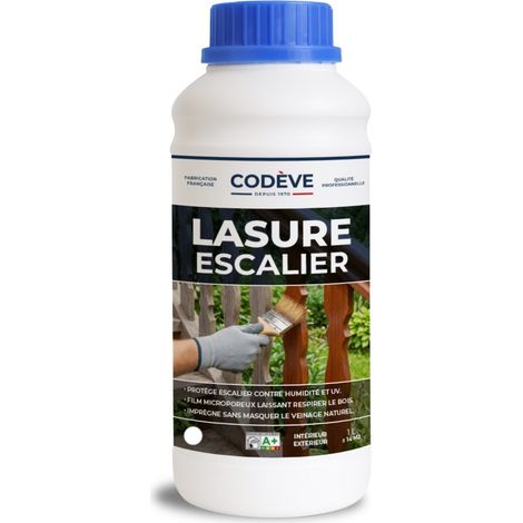 Lasure Escalier - 1 L - Codeve Bois - Merisier - Pour La Protection D'un Escalier En Chêne, Sapin, Hêtre Ou Frêne. (1/3)