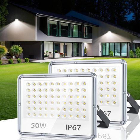 Projecteur LED Extérieur 50W, Spot LED Extérieur IP67 Imperméable, 5000LM 6500K Blanc Froid Eclairage Exterieur pour Jardin Patio Garage Entrée, Lot de 2 (1/5)