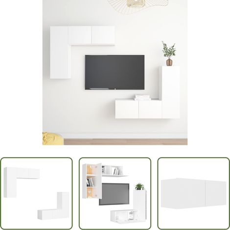 vidaXL Wandhalterung - 4-tlg. TV-Schrank-Set Weiß Holzwerkstoff (1/5)