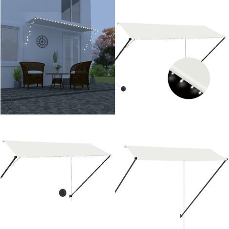 Auvent rétractable avec LED 300x150 cm Crème - Auvent Retractable - Stores Exterieurs - Parasol - Protection Soleil - Éclairage Led Solaire - Home & Living