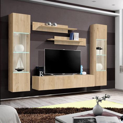 Ensemble Meuble TV Mural "Fly A3" 260cm Naturel
